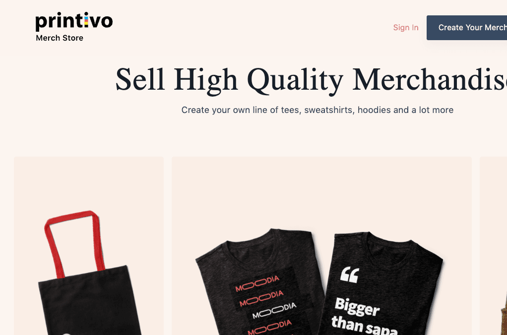 Printivo Merch Store preview